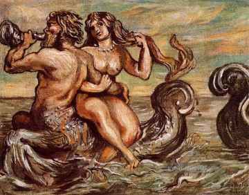Nacktheit Werke - Nymphe mit Triton Giorgio de Chirico Impressionistische Akte